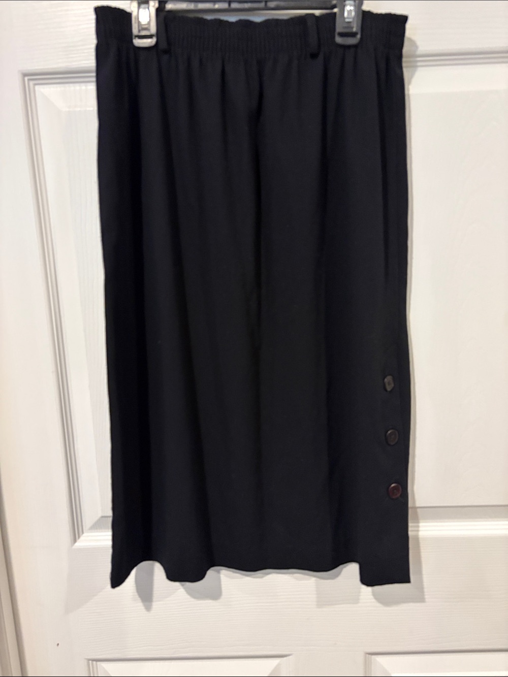 Southern Lady Black Midi Skirt with Side Button Detail